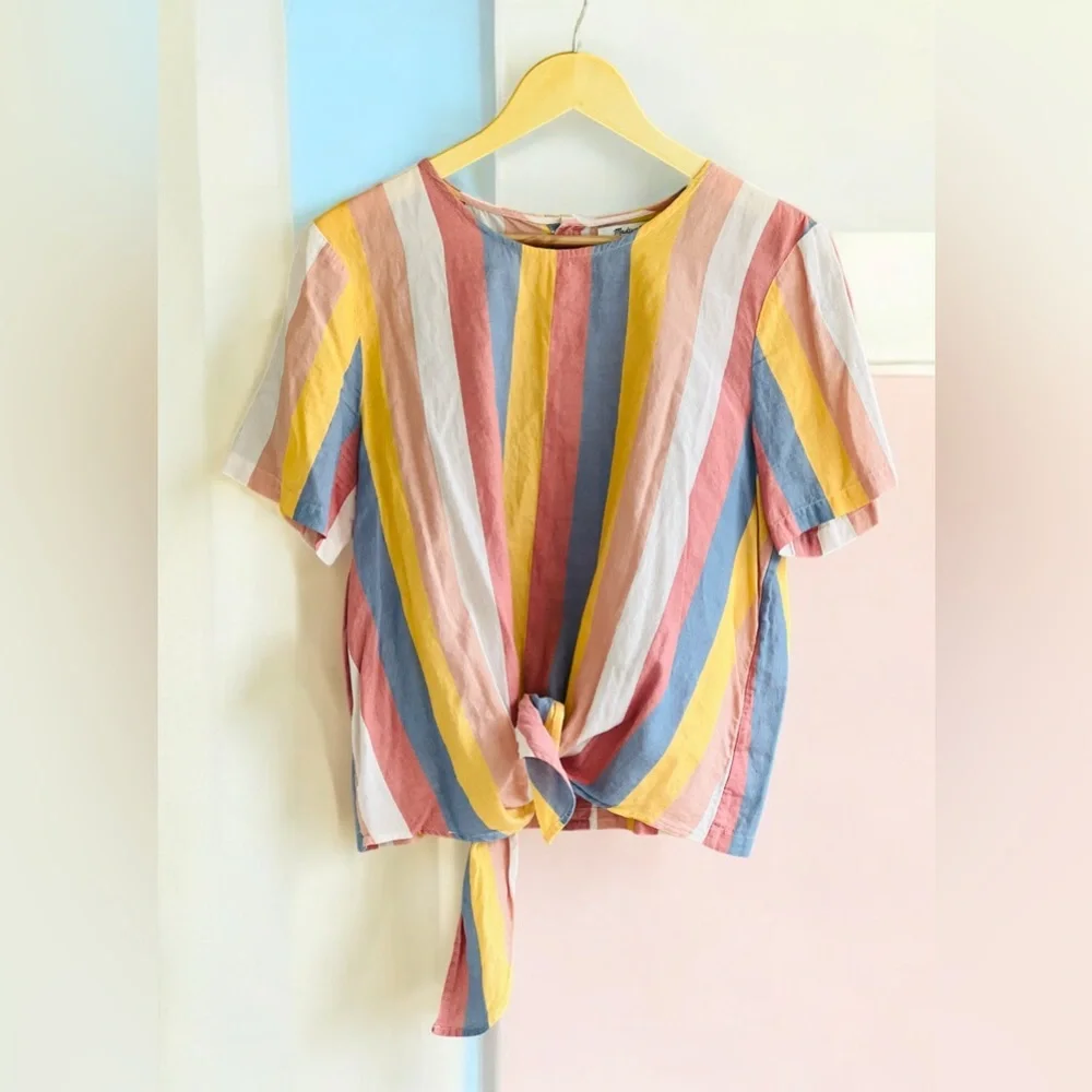 Madewell Button - Back Tie Tee In Sherbet Stripe - Picture 3 of 14